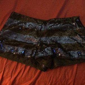 Blue and black stripped sequins shorts